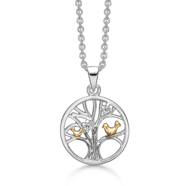 Arkandi Lebensbaum Kette mit Tauben und Zirkoniasteinen - 42-45 cm