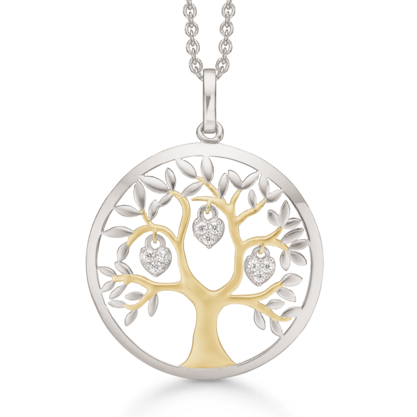 Arkandi Lebensbaum Kette Silber und Vergoldung mit Zirkoniasteinen - 42-45 cm