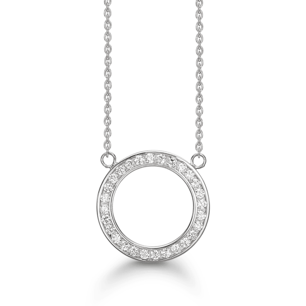 Silberkette rhodinierter Kreis mit facettiertem Zirkonia am Rand