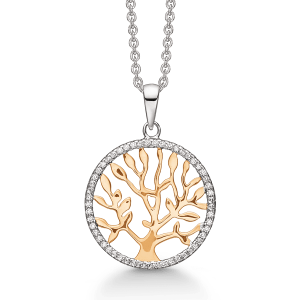 Arkandi Lebensbaum Kette vergoldetem Silber mit Zirkoniasteinen - 42-45 cm