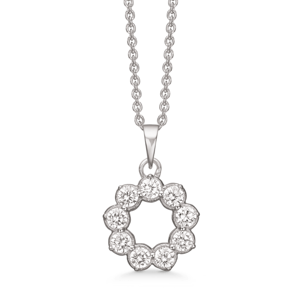 Silberkette rhodinierter Kreis aus 9 rund facettierten Zirkonia