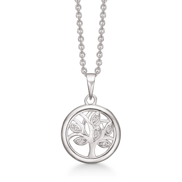 Arkandi Lebensbaum Kette Silber mit Zirkoniasteinen - 42-45 cm