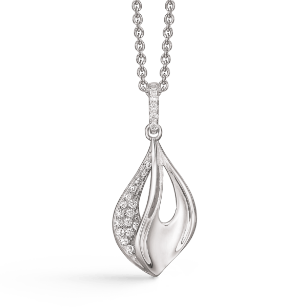 Silberhalskette Tropfen glänzend auf einer Seite und mit Zirkonia auf der anderen Seite