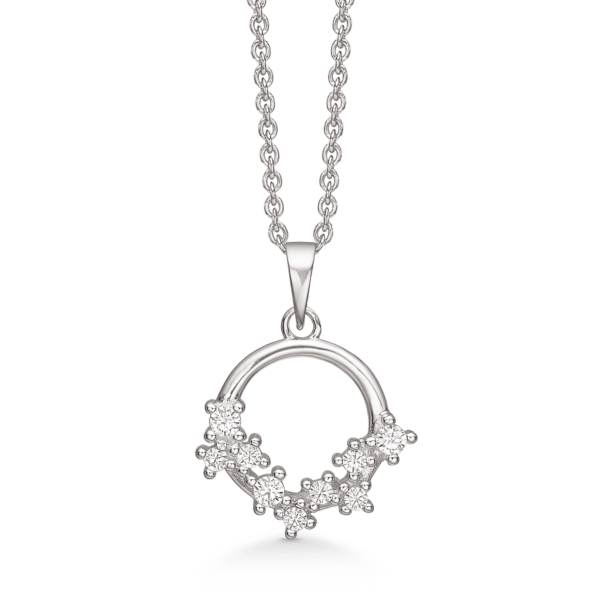 Silberhalskette rhodinierter Kreis mit facettiertem Zirkonia, der unten abgesetzt ist