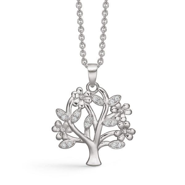 Arkandi Lebensbaum Kette aus Silber mit Zirkoniasteinen - 42-45 cm