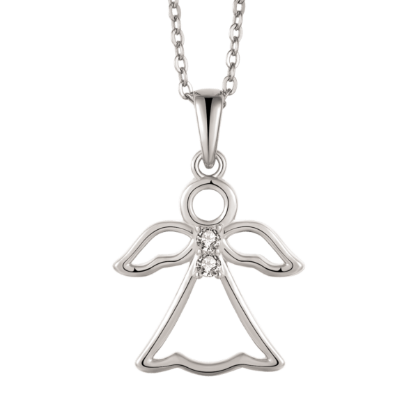 Engel Silberhalskette, mit Zirkoniasteinen. Abmessungen: 16,5 x 15,8 mm