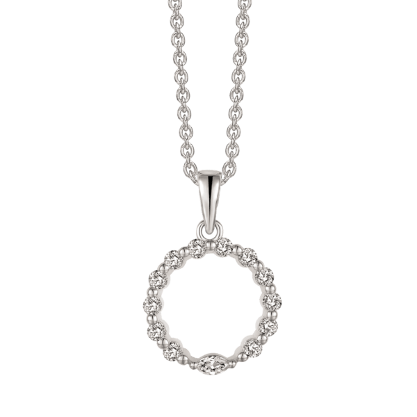 Circle Silberhalskette mit Zirkonia-Steinen. Abmessungen: 15 x 15 mm
