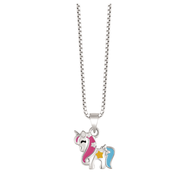 Einhorn / Pferd Silberkette rosa/gelb und hellblau