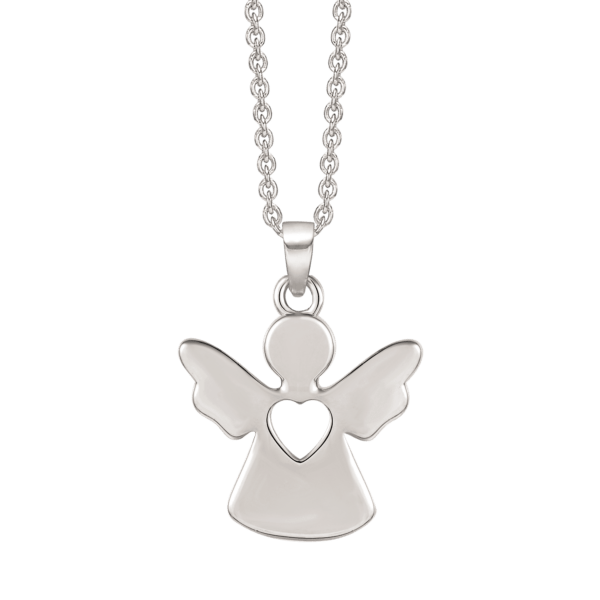 Engel Silberkette, mit Herz. Abmessungen: 14,8 x 15,5 x 1,3 mm