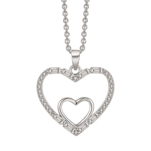 Doppelherz-Silberhalskette mit synthetischen Zirkonia