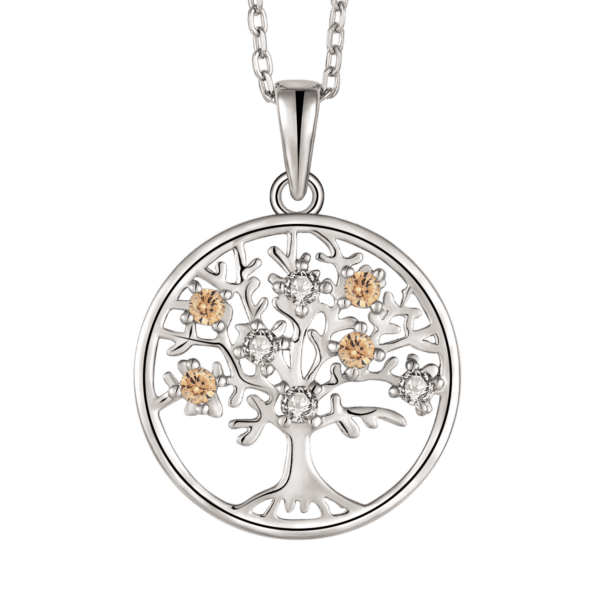 Lebensbaum Kette Silber mit Zirkonia in Weiß und Braun