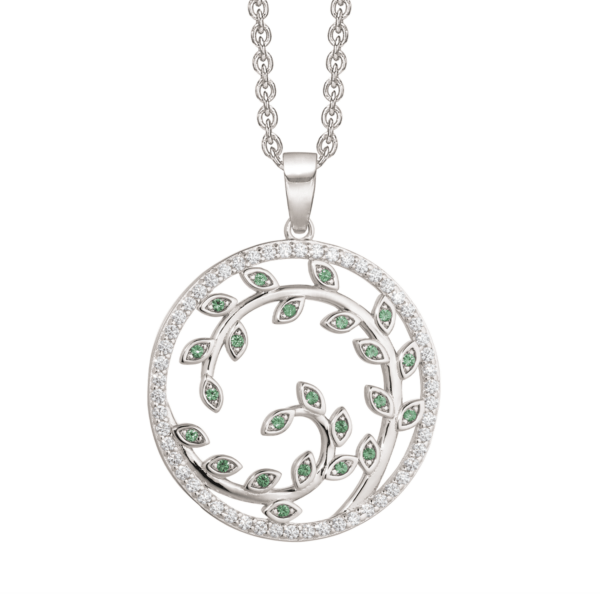 Circle Silberkette mit weißen und grünen Steinen