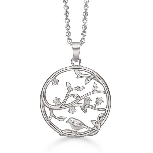 Arkandi Silber Kette Lebensbaum mit Vogel und Zirkoniasteinen - 42-45 cm