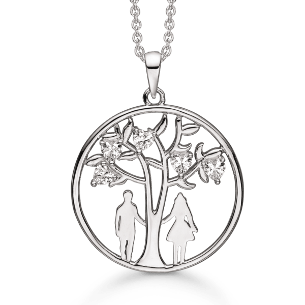 Arkandi Lebensbaum Kette mit Frau und Mann. Mit herzförmigem Zirkoniastein - 42-45 cm