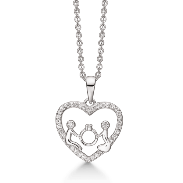 Partnerkette Silber rhodiniert Herz aus facettiertem Zirkonia mit Boyfriend Paar