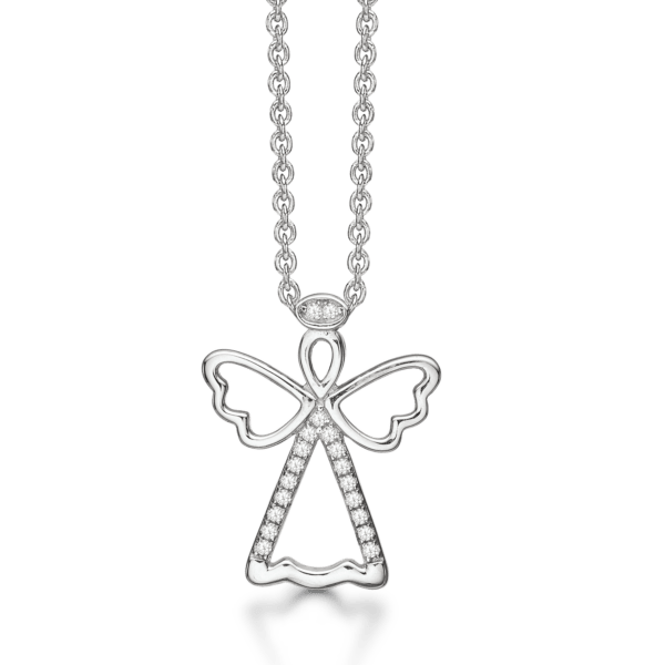 Silberkette rhodinierter Engel mit facettiertem Zirkonia