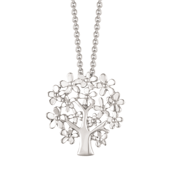 Lebensbaum Kette Silber mit matten Blättern und glänzendem Stiel