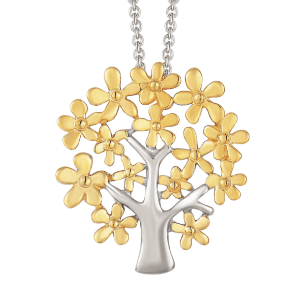 Lebensbaum kette aus Silber und mit vergoldeten Blumen