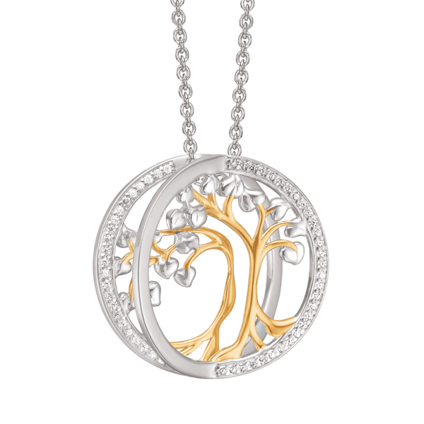 Lebensbaum Kette, Silberkette mit facettierten Zirkonia-Steinen
