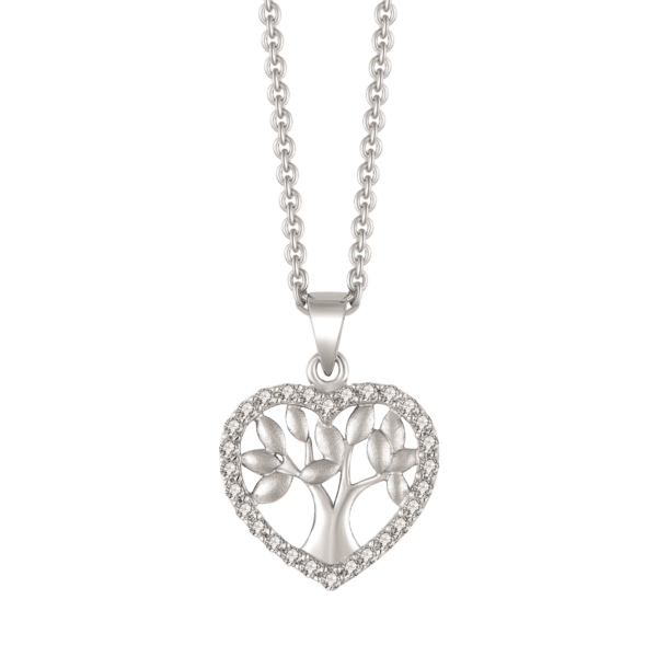 Lebensbaum Kette mit Herz und Zirkonia-Steinen