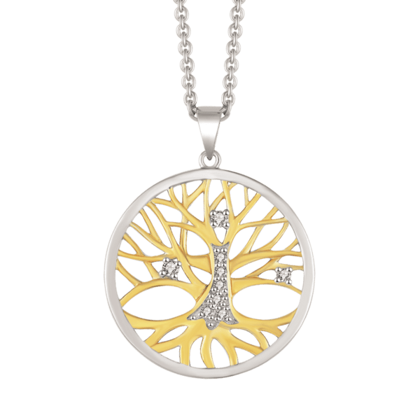 Lebensbaum Kette mit Zirkonia, vergoldet