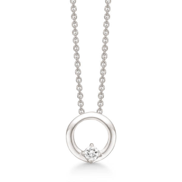 Silberkette rhodinierter Kreis mit facettiertem Zirkonia. Messen Sie 12 mm