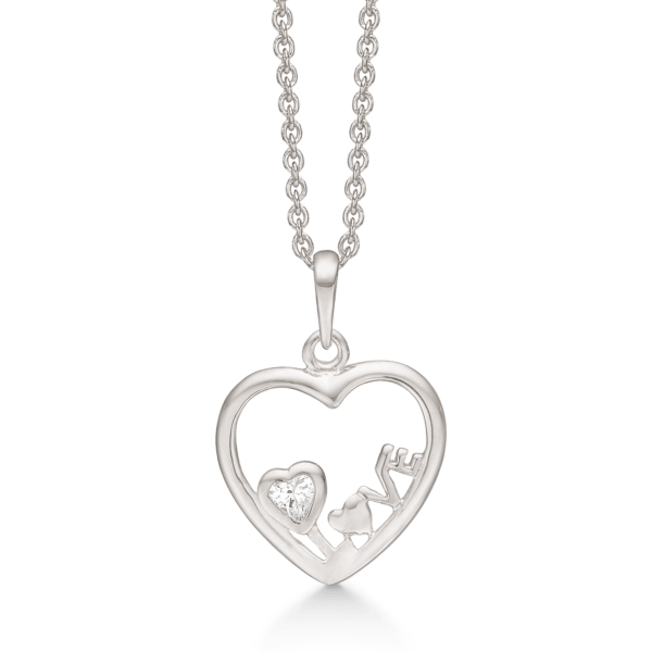 Arkandi Herz/Love Halskette in Silber mit Zirkonia Steinen 42-45 cm
