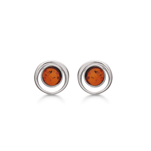 Bernsteinohrringe aus Silber mit Ring aus Silber und Bernstein im Inneren