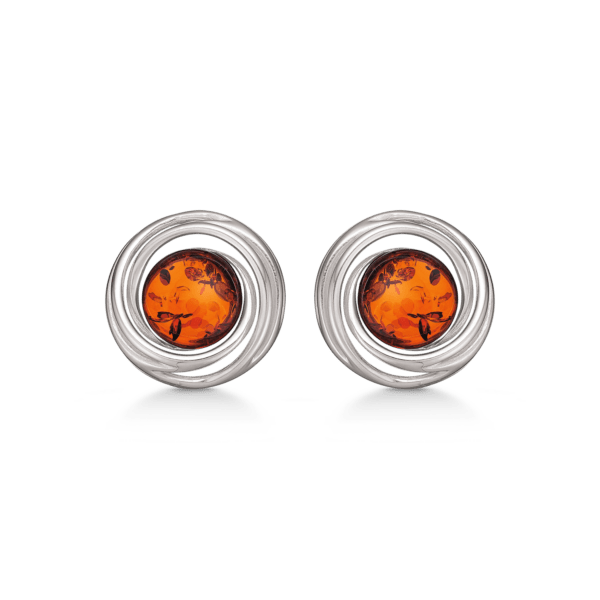 Bernsteinohrringe Silber rhodinierter Bernstein im Ring mit Doppelring um.