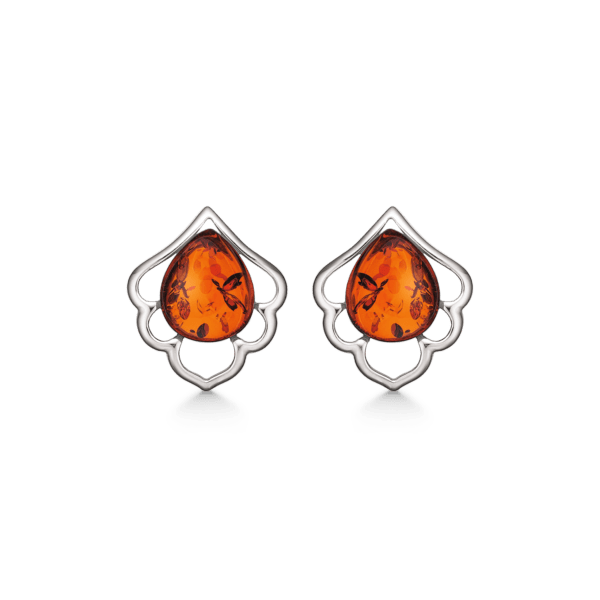 Silberne Ohrstecker rhodinierter Tropfen mit umlaufendem Muster.