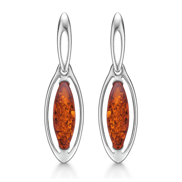 Bernsteinohrringe in Silber. 18 x 7 mm.