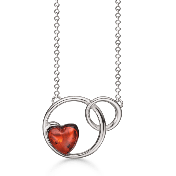 Bernsteinkette mit Herz im Kreis 42-47 cm