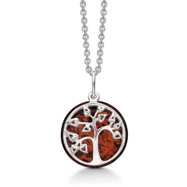 Arkandi Lebensbaum kette in Silber, mit Bernstein - 42-45 cm