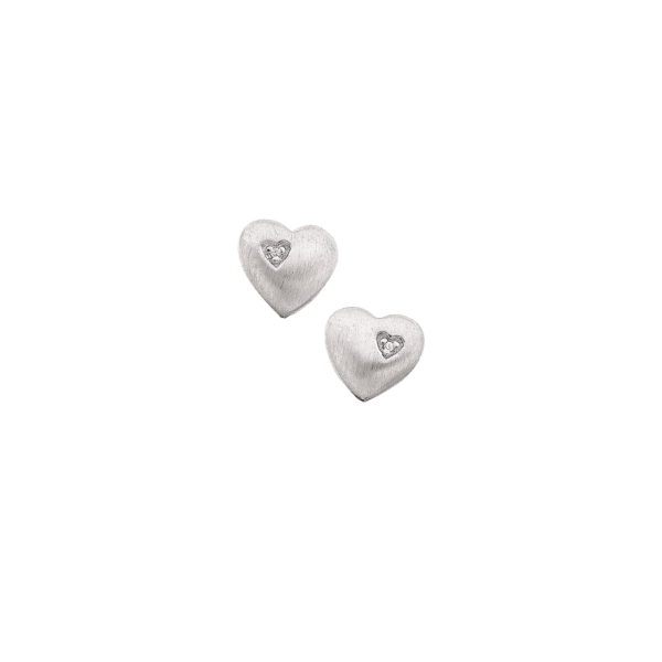 Silberner Ohrring rhodiniertes Herz mit Diamant. Diamant insgesamt 0,006 ct. mit p3.