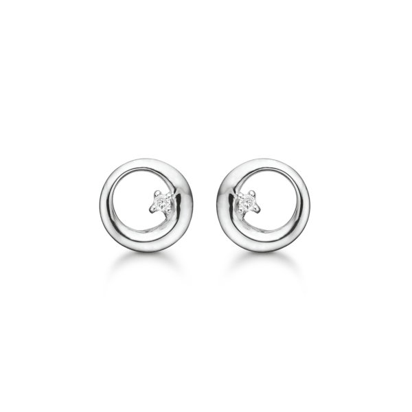 Silberohrringe rhodiniert breiter Kreis mit Diamant. Diamant insgesamt 0,044 ct. mit pk1.