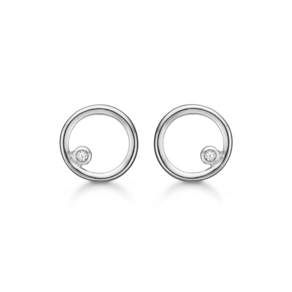 Silberohrringe rhodinierter offener Kreis mit Diamant. Diamant insgesamt 0,005 ct. mit pk1.