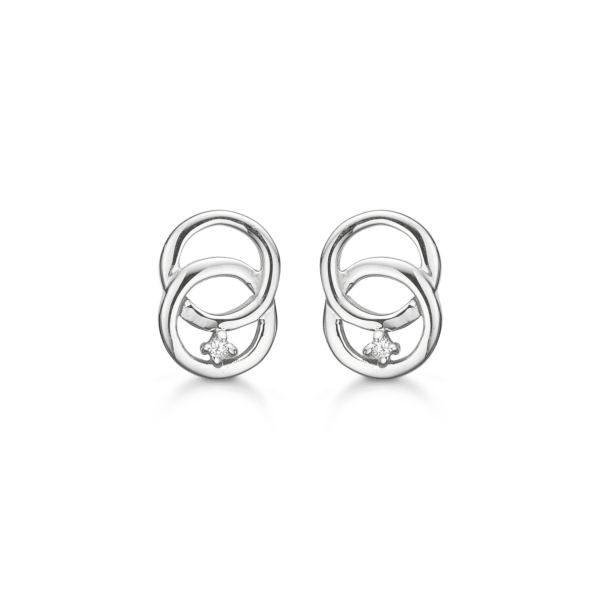 Silberohrringe rhodiniert Doppelkreis mit Diamant. Diamant insgesamt 0,011 ct. mit pk1.