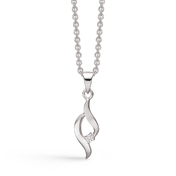 Silberhalskette rhodiniert 2 Schleifen eine matt eine glänzend mit Diamant 42-45 cm.