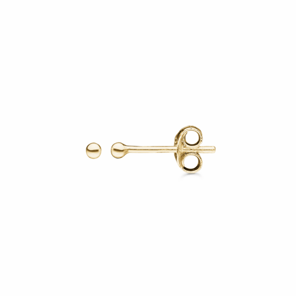 8kt. goldene Ohrringkugel. Maße: 2 mm.