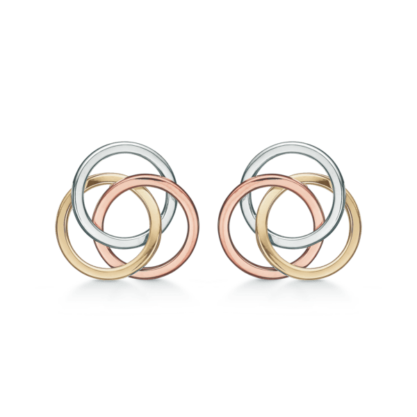 8kt. Goldohrstecker 3 Kreise in 3 Farben Gold, Rosé und Weißgold rhodiniert.