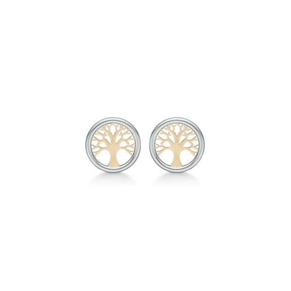 Lebensbaum 8 Karat goldene Ohrstecker in 2 Farben. Abmessungen: Ø8 mm.