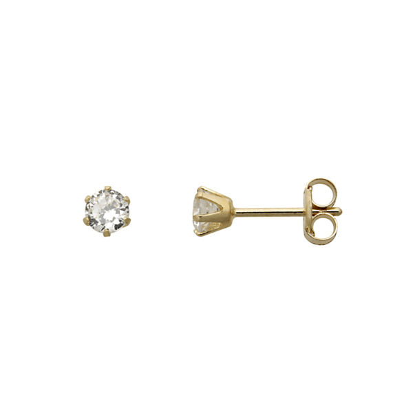 14kt. goldene Ohrstecker 3 mm facettierter Zirkonia in 6 Ohrsteckern.