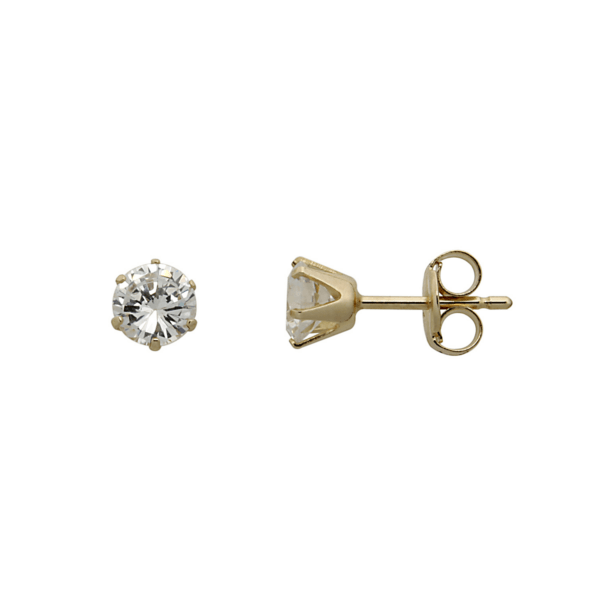 8kt. goldene Ohrstecker 4 mm facettierter Zirkonia in 6 Ohrsteckern.