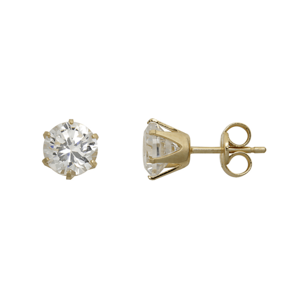 14kt. Goldohrstecker 6 mm facettierter Zirkonia in 6 Ohrsteckern.