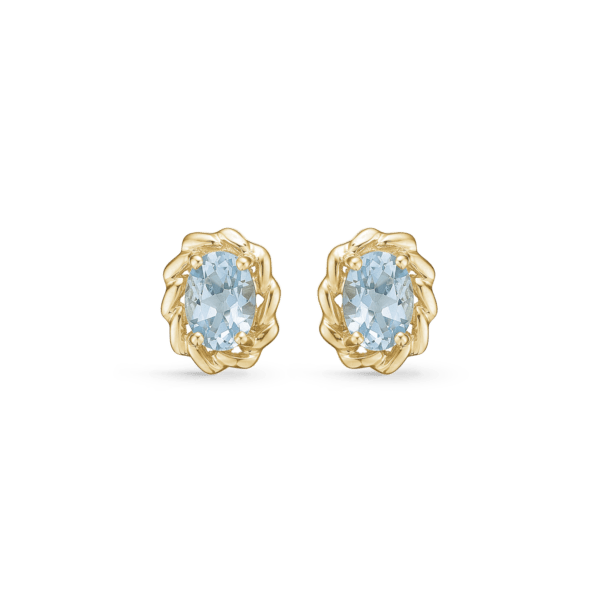8kt. Goldohrringe oval mit himmelblauem Topas. Abmessungen: 7 x 5 mm.