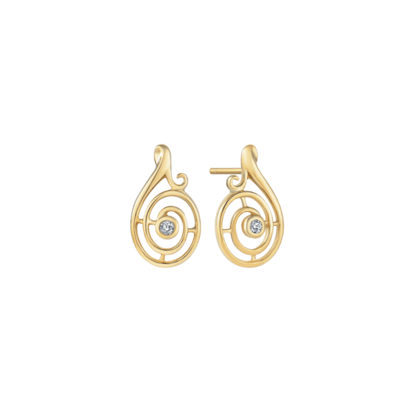 Ohrstecker aus 8 kt Gold Tropfen aus gedrehten Ringen mit Zirkonia in der Mitte