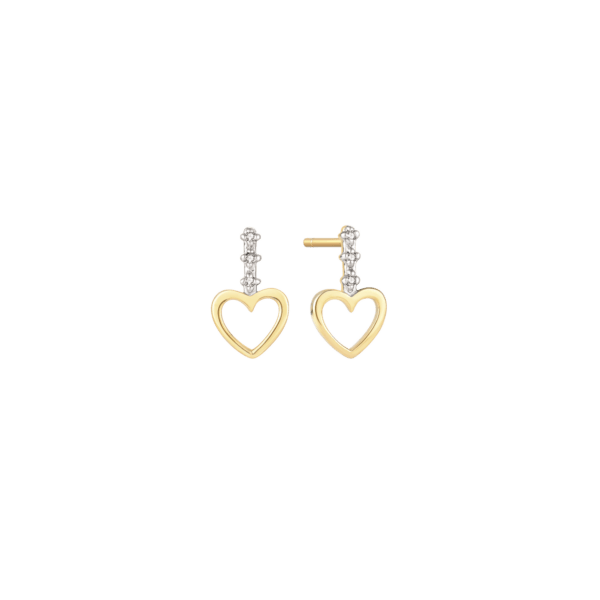 Herz Ohrstecker aus 8 Karat Gold Herz mit weißen Steinen