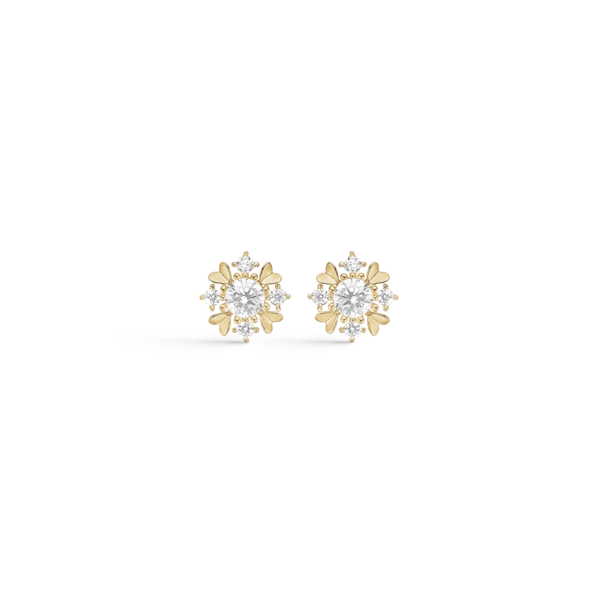 8kt. goldene Ohrstecker Blume aus 4 Herzen mit facettierten Zirkonia. "Blume der Herzen"