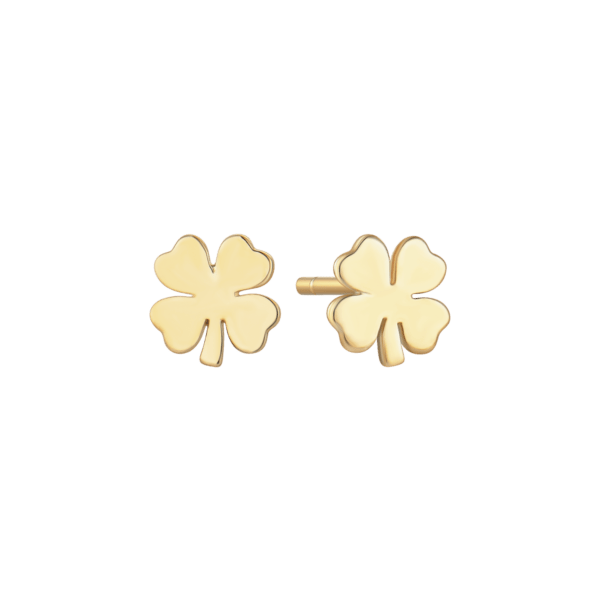 Vierblättriges Kleeblatt Ohrstecker aus 8 Karat Gold. Abmessungen: 8,74 x 6,64 mm