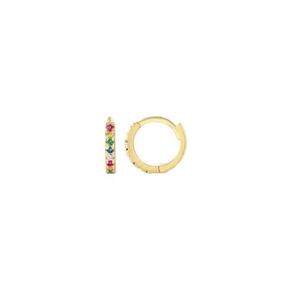 Gold Creolen, mit farbigen Steinen. Abmessungen: Ø10 mm